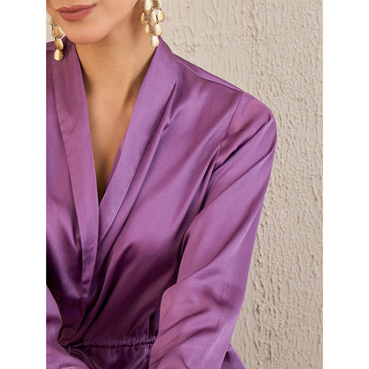 First Resort by Ramola Bachchan Lilac Semi-Formal Embellished Satin Tunic & Pant (Set of 2)