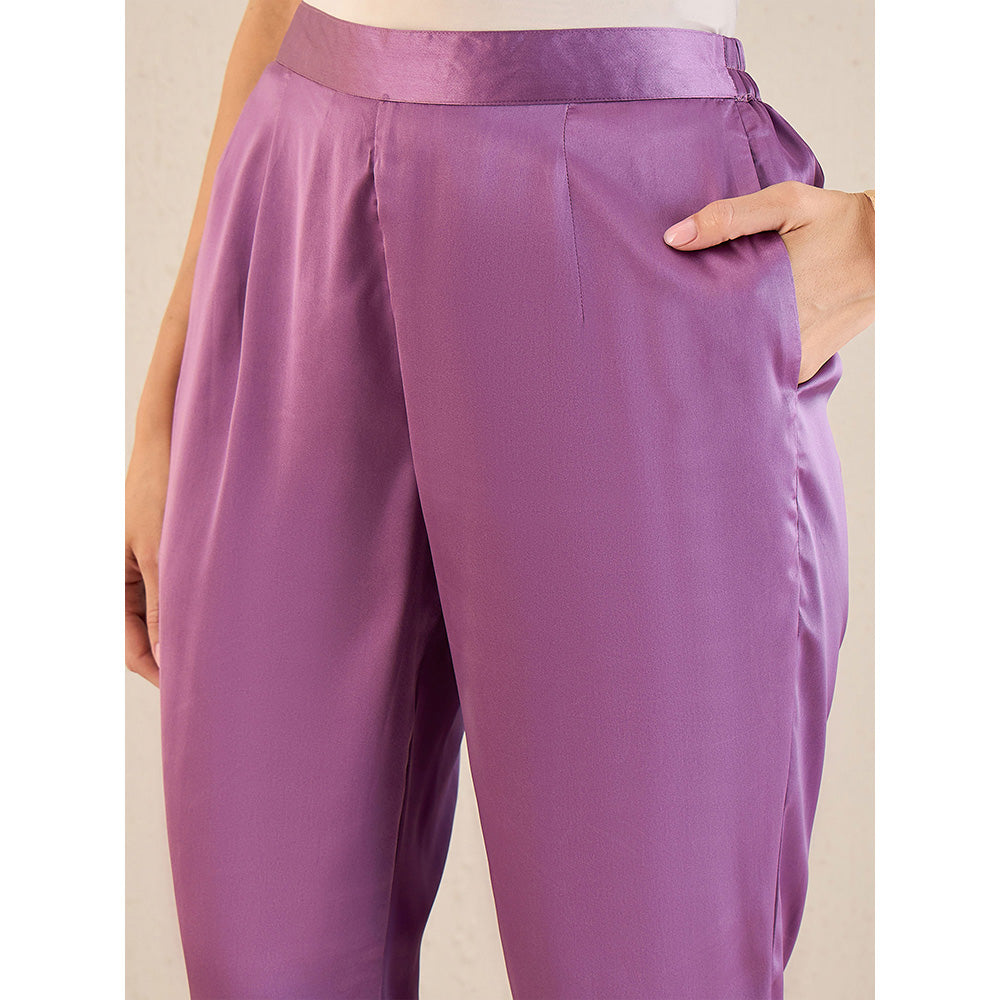 First Resort by Ramola Bachchan Lilac Semi-Formal Embellished Satin Tunic & Pant (Set of 2)