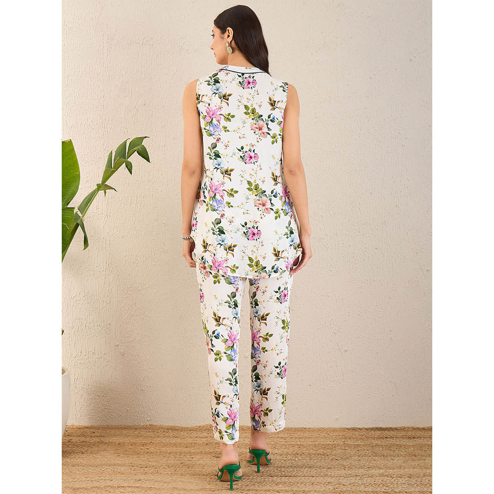 First Resort by Ramola Bachchan White & Pink Garden Print Sleeveless Co-Ordinate (Set of 2)