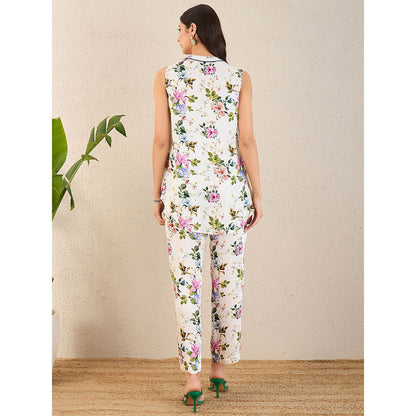 First Resort by Ramola Bachchan White & Pink Garden Print Sleeveless Co-Ordinate (Set of 2)