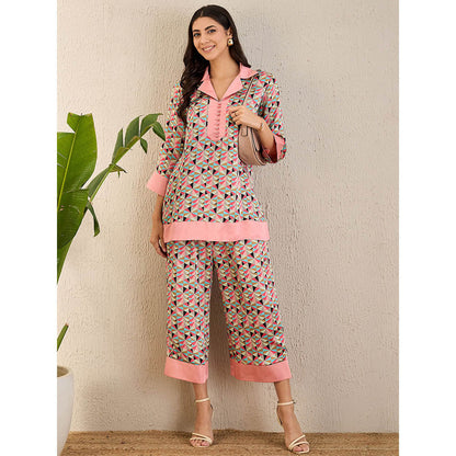 First Resort by Ramola Bachchan Rose Pink & Cyan Geometric Print Co-Ordinate (Set of 2)