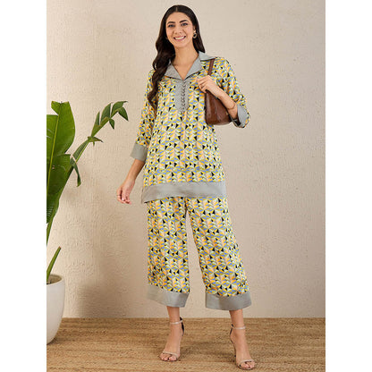 First Resort by Ramola Bachchan Pale Grey & Lemon Geometric Print Co-Ordinate (Set of 2)