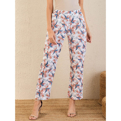 First Resort by Ramola Bachchan White & Indigo Blue Botanical Print Schiffli Co-Ord (Set of 2)