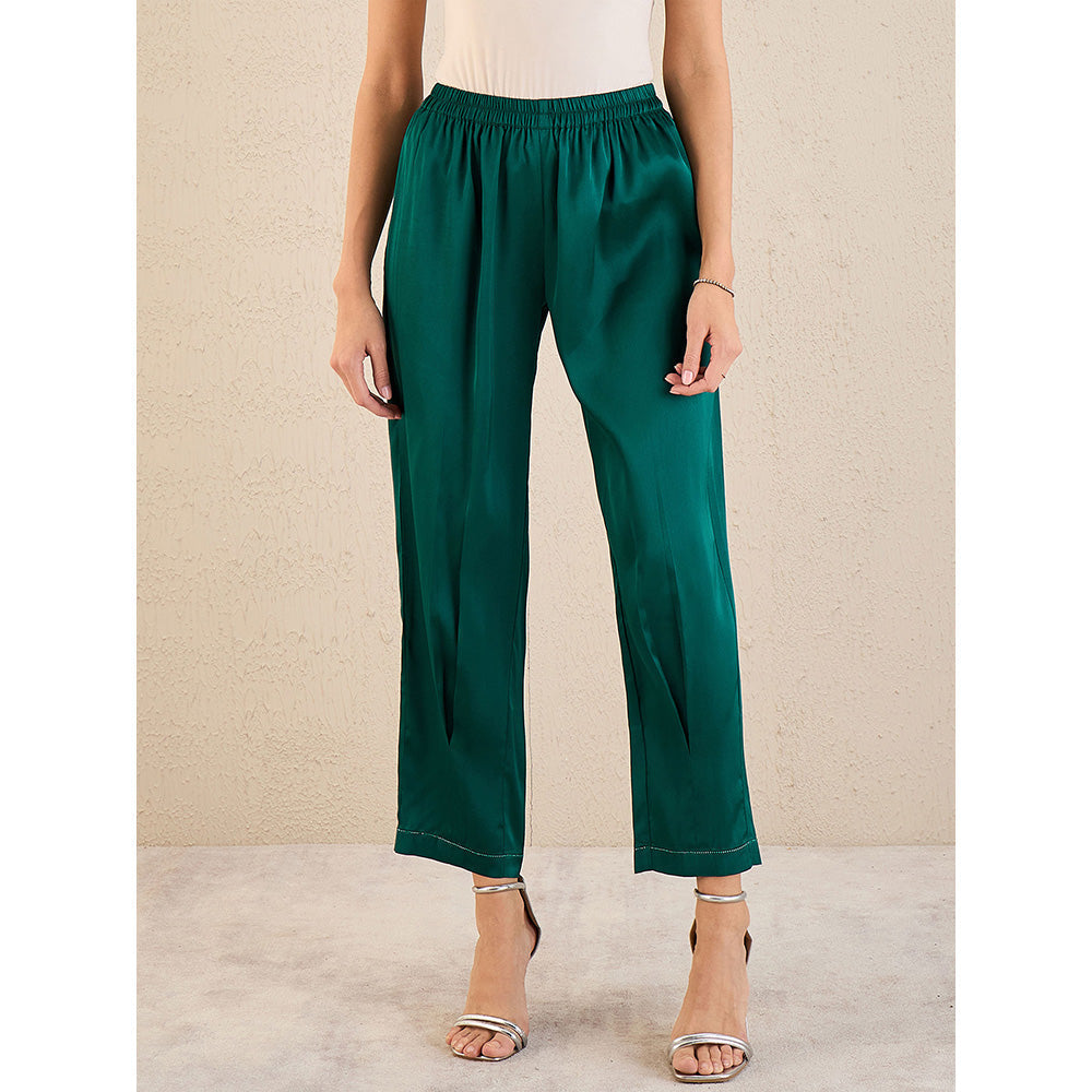 First Resort by Ramola Bachchan Teal Satin Co-Ordinate with Pleats (Set of 2)