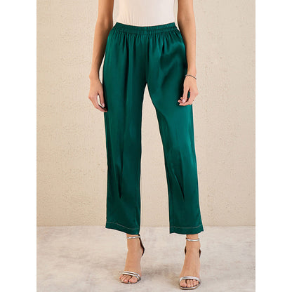 First Resort by Ramola Bachchan Teal Satin Co-Ordinate with Pleats (Set of 2)