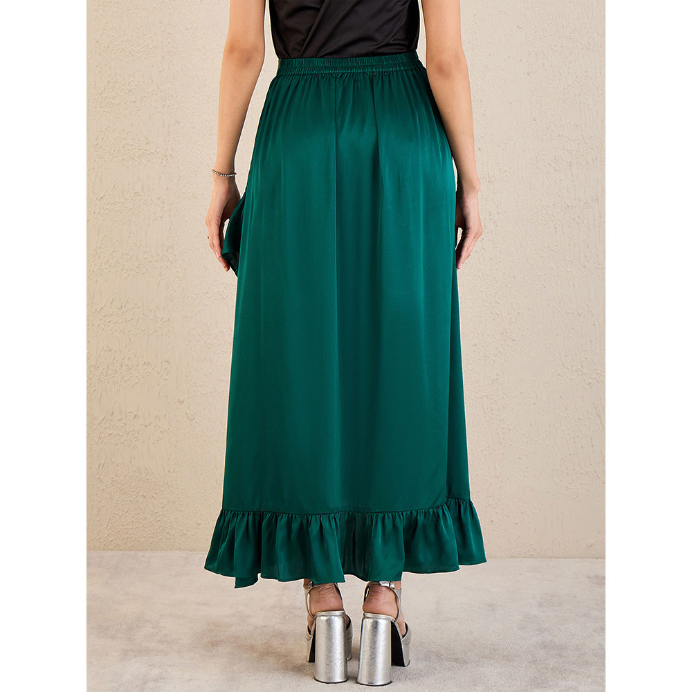 First Resort by Ramola Bachchan Teal Satin Frill Long Skirt