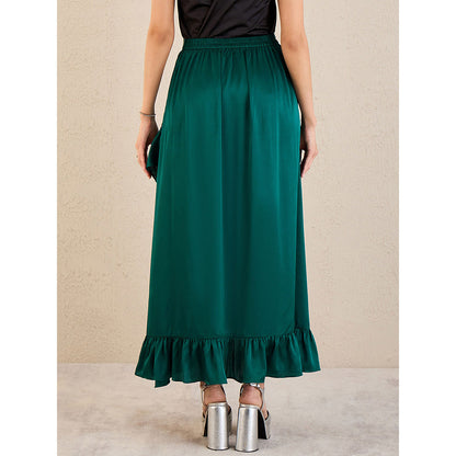 First Resort by Ramola Bachchan Teal Satin Frill Long Skirt
