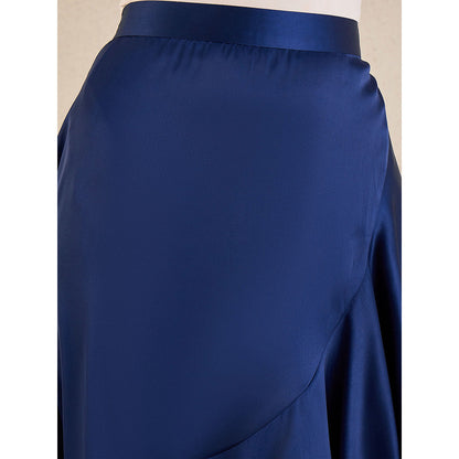 First Resort by Ramola Bachchan Navy Blue Satin Broad Frill Long Skirt