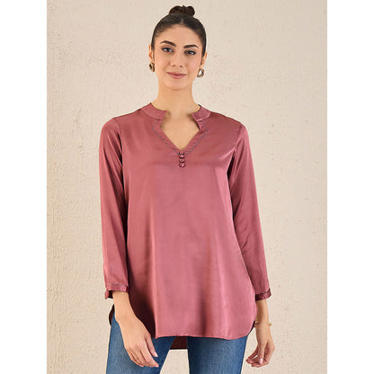 First Resort by Ramola Bachchan Old Rose Embellished Satin Top