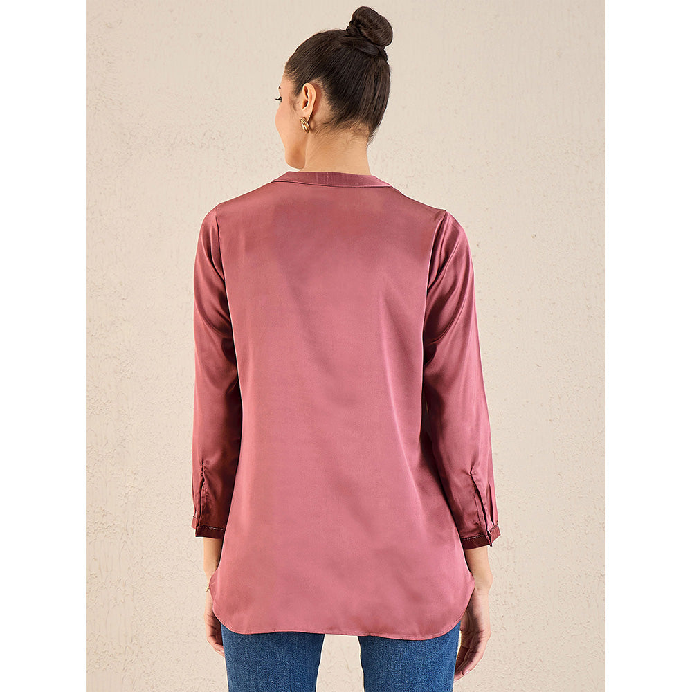 First Resort by Ramola Bachchan Old Rose Embellished Satin Top