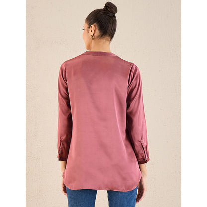 First Resort by Ramola Bachchan Old Rose Embellished Satin Top