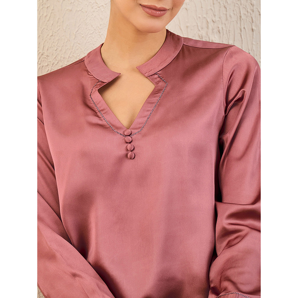 First Resort by Ramola Bachchan Old Rose Embellished Satin Top