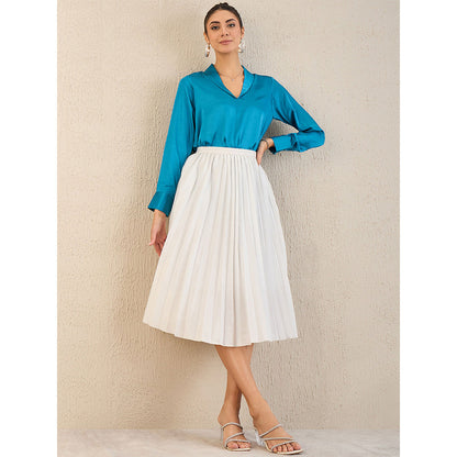 First Resort by Ramola Bachchan True Blue Shawl Collar Satin Top