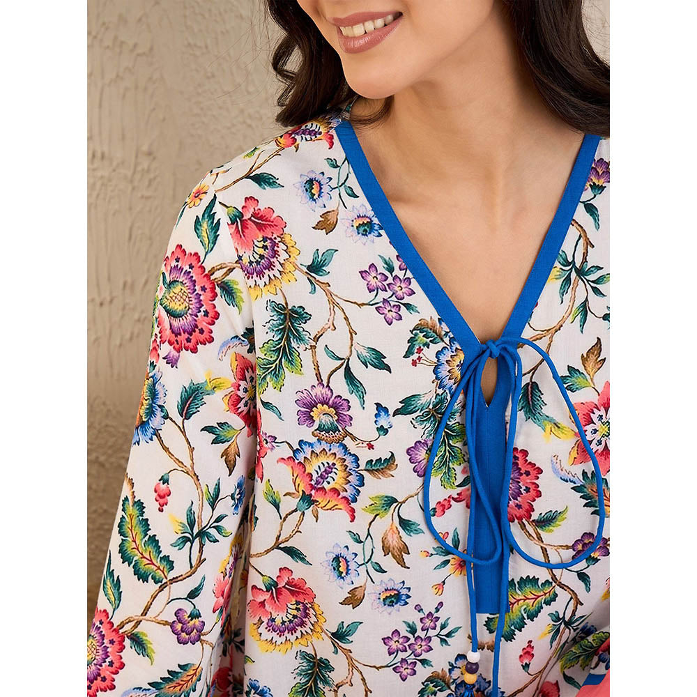 First Resort by Ramola Bachchan White Flower Printed A-Lined Tunic Dress