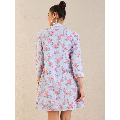 First Resort by Ramola Bachchan Ice Blue Floral Print Schiffli Dress