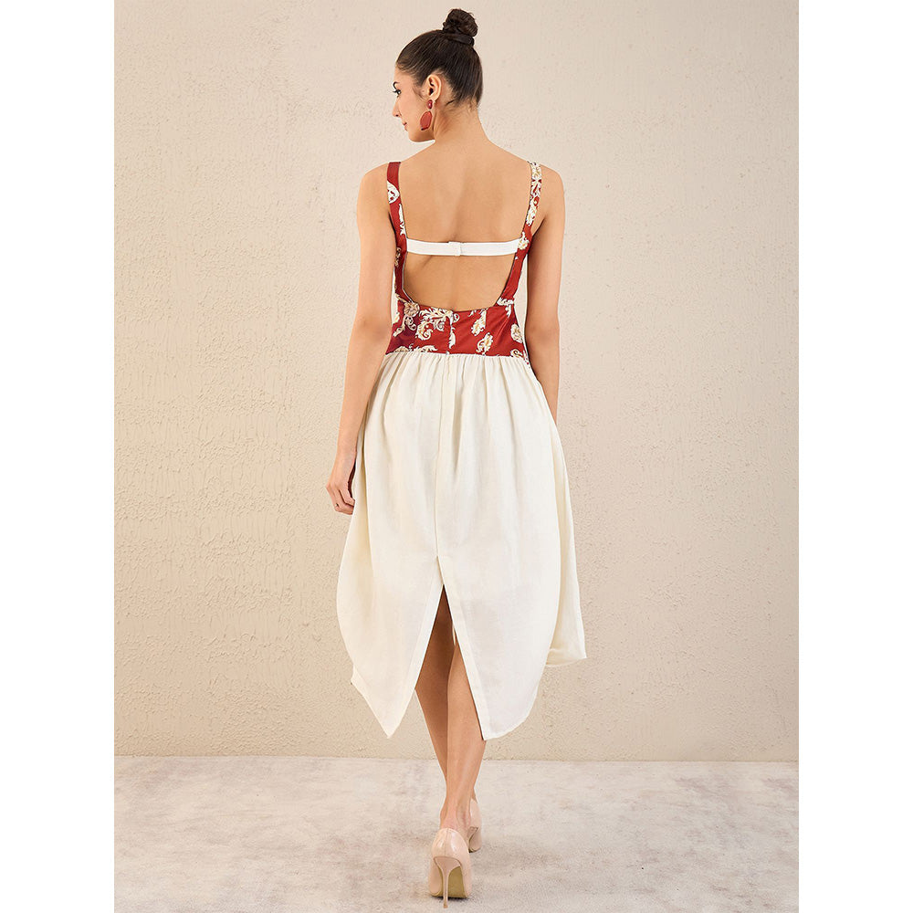 First Resort by Ramola Bachchan Off-White Baroque Print Linen Midi Dress