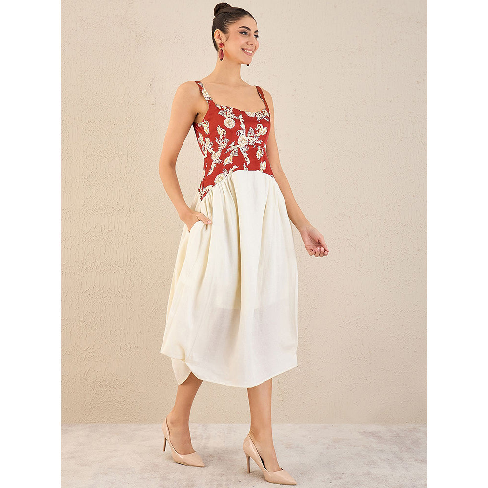 First Resort by Ramola Bachchan Off-White Baroque Print Linen Midi Dress