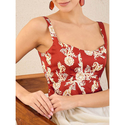 First Resort by Ramola Bachchan Off-White Baroque Print Linen Midi Dress