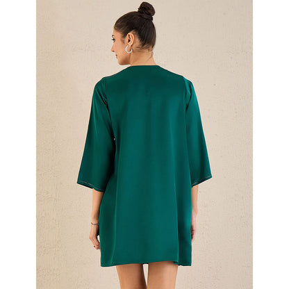 First Resort by Ramola Bachchan Green Crystal Embellished Satin Dress with Pleats