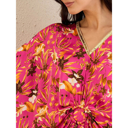 First Resort by Ramola Bachchan Pink Floral Mid Length Kaftan Midi Dress