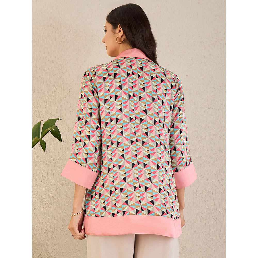 First Resort by Ramola Bachchan Rose Pink and Cyan Geometric Print Top