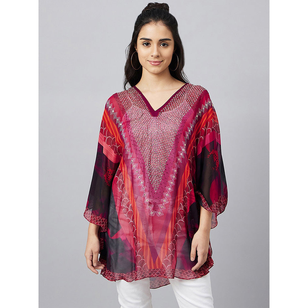 First Resort by Ramola Bachchan Red Embellished Floral Tunic