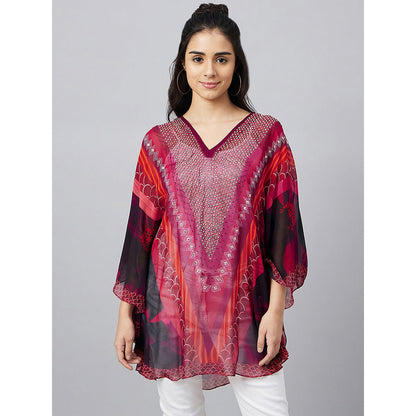 First Resort by Ramola Bachchan Red Embellished Floral Tunic