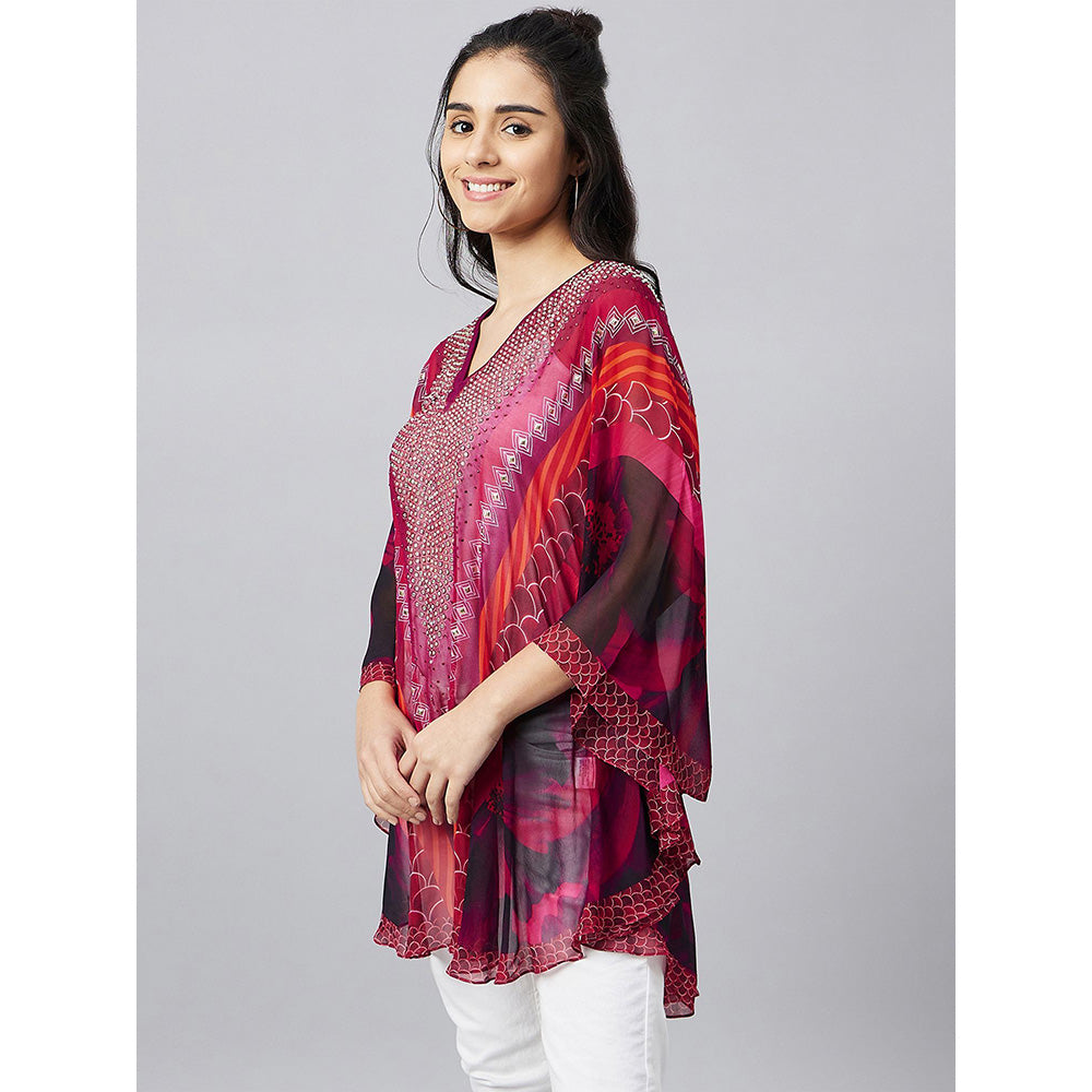First Resort by Ramola Bachchan Red Embellished Floral Tunic