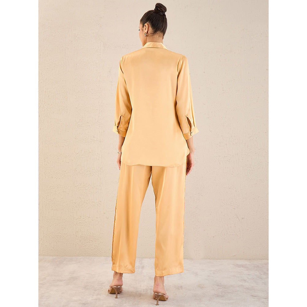 First Resort by Ramola Bachchan Golden Pintucked Satin Co-Ord (Set of 2)