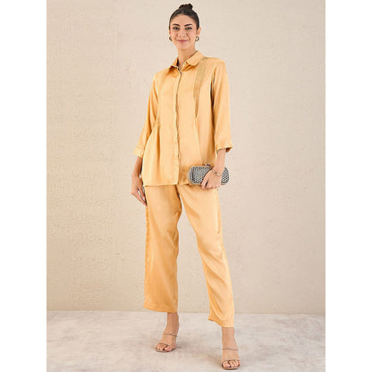 First Resort by Ramola Bachchan Golden Pintucked Satin Co-Ord (Set of 2)