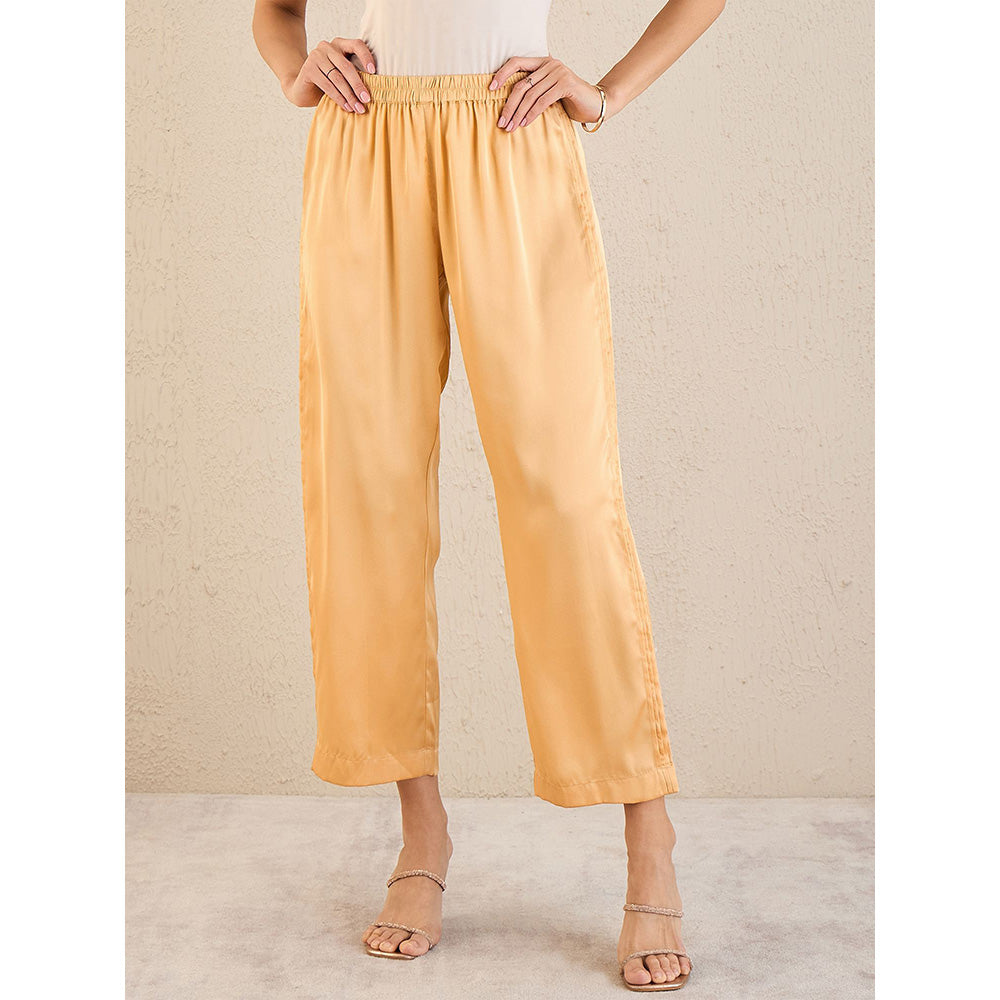 First Resort by Ramola Bachchan Golden Pintucked Satin Co-Ord (Set of 2)