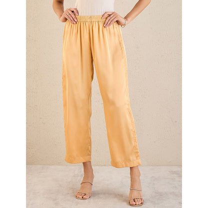 First Resort by Ramola Bachchan Golden Pintucked Satin Co-Ord (Set of 2)