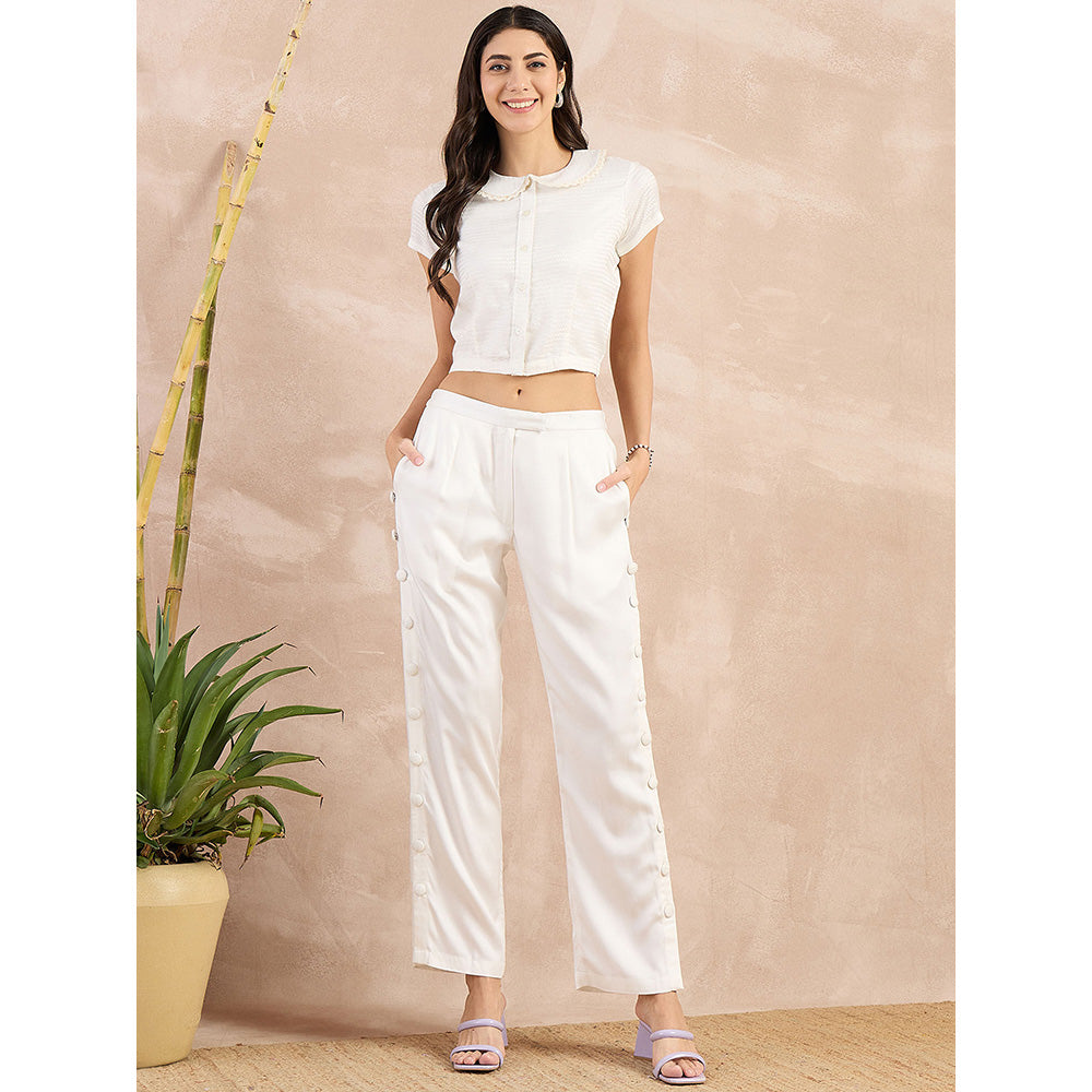 First Resort by Ramola Bachchan Off White Herringbone Crop Shirt
