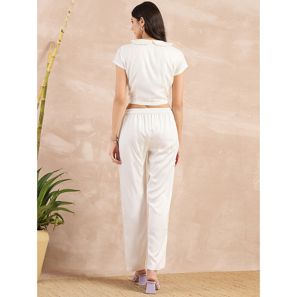 First Resort by Ramola Bachchan Off White Herringbone Crop Shirt