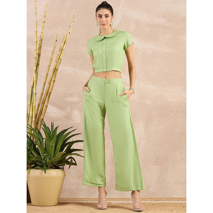 First Resort by Ramola Bachchan Pastel Green Herringbone Crop Shirt