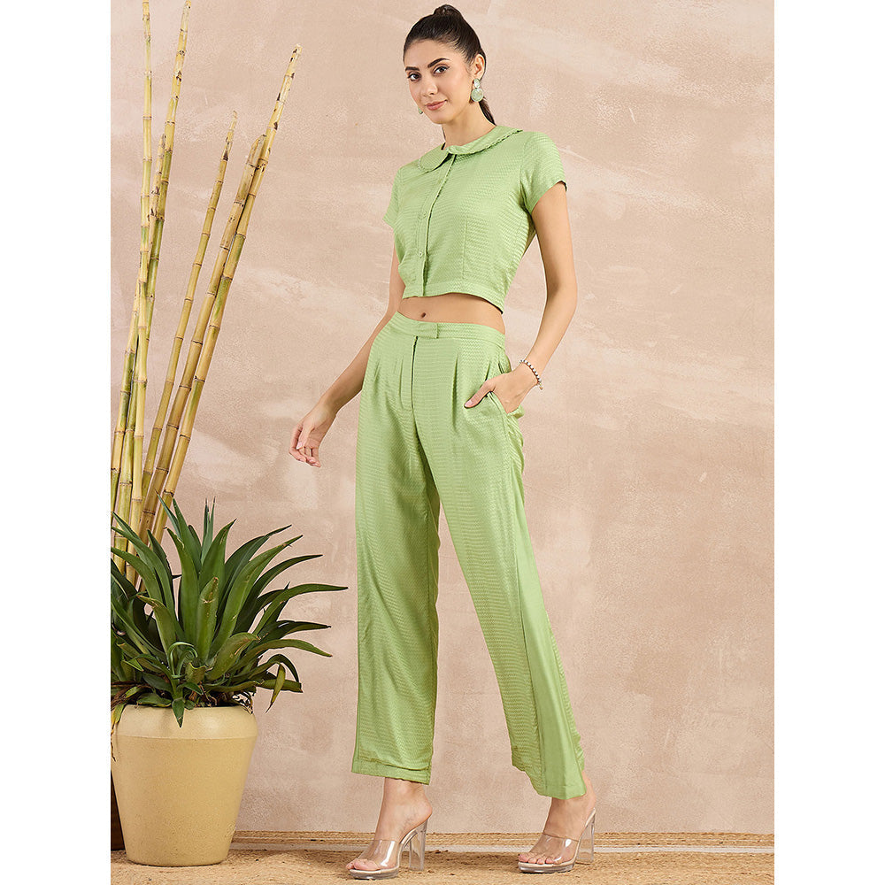 First Resort by Ramola Bachchan Pastel Green Herringbone Crop Shirt