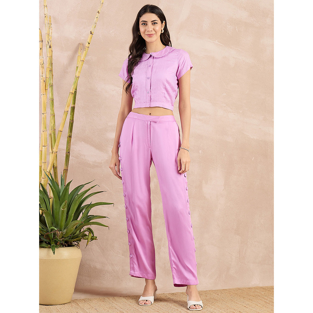 First Resort by Ramola Bachchan Lavender Herringbone Crop Shirt