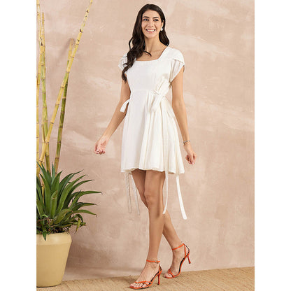 First Resort by Ramola Bachchan White Herringbone Side Strap Short Dress