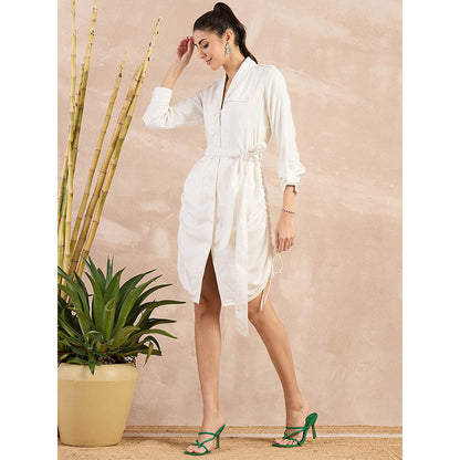 First Resort by Ramola Bachchan Off-White Herringbone Trench Dress With Belt (Set of 2)