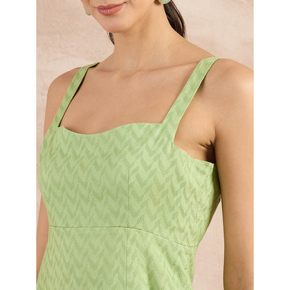 First Resort by Ramola Bachchan Pastel Green Herringbone Mid Length Dress