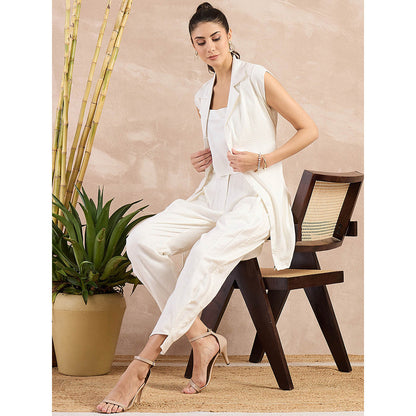 First Resort by Ramola Bachchan Off-White Herringbone Trench Dress With Belt (Set of 2)