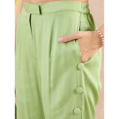 First Resort by Ramola Bachchan Pastel Green Button Down Straight Trouser