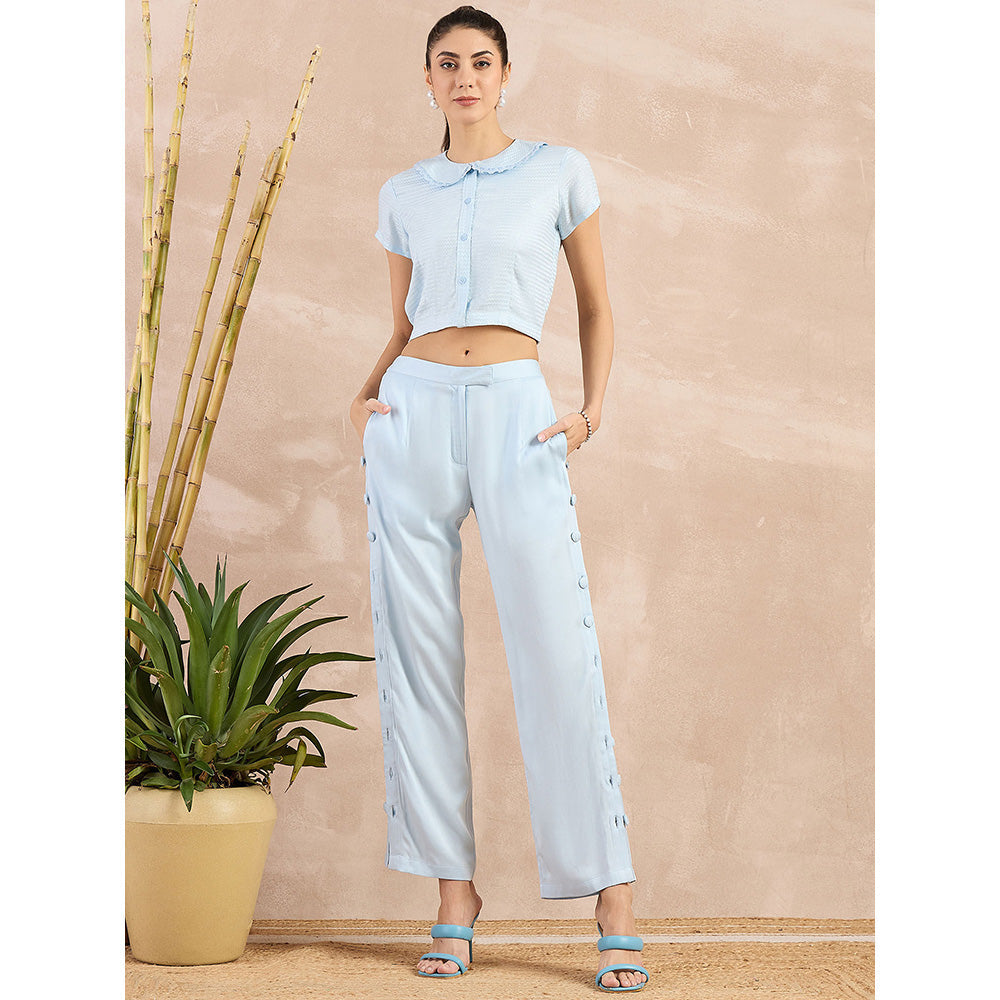 First Resort by Ramola Bachchan Sky Blue Button Down Straight Trouser
