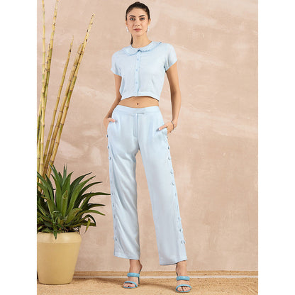 First Resort by Ramola Bachchan Sky Blue Button Down Straight Trouser