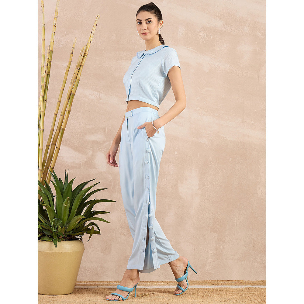 First Resort by Ramola Bachchan Sky Blue Button Down Straight Trouser