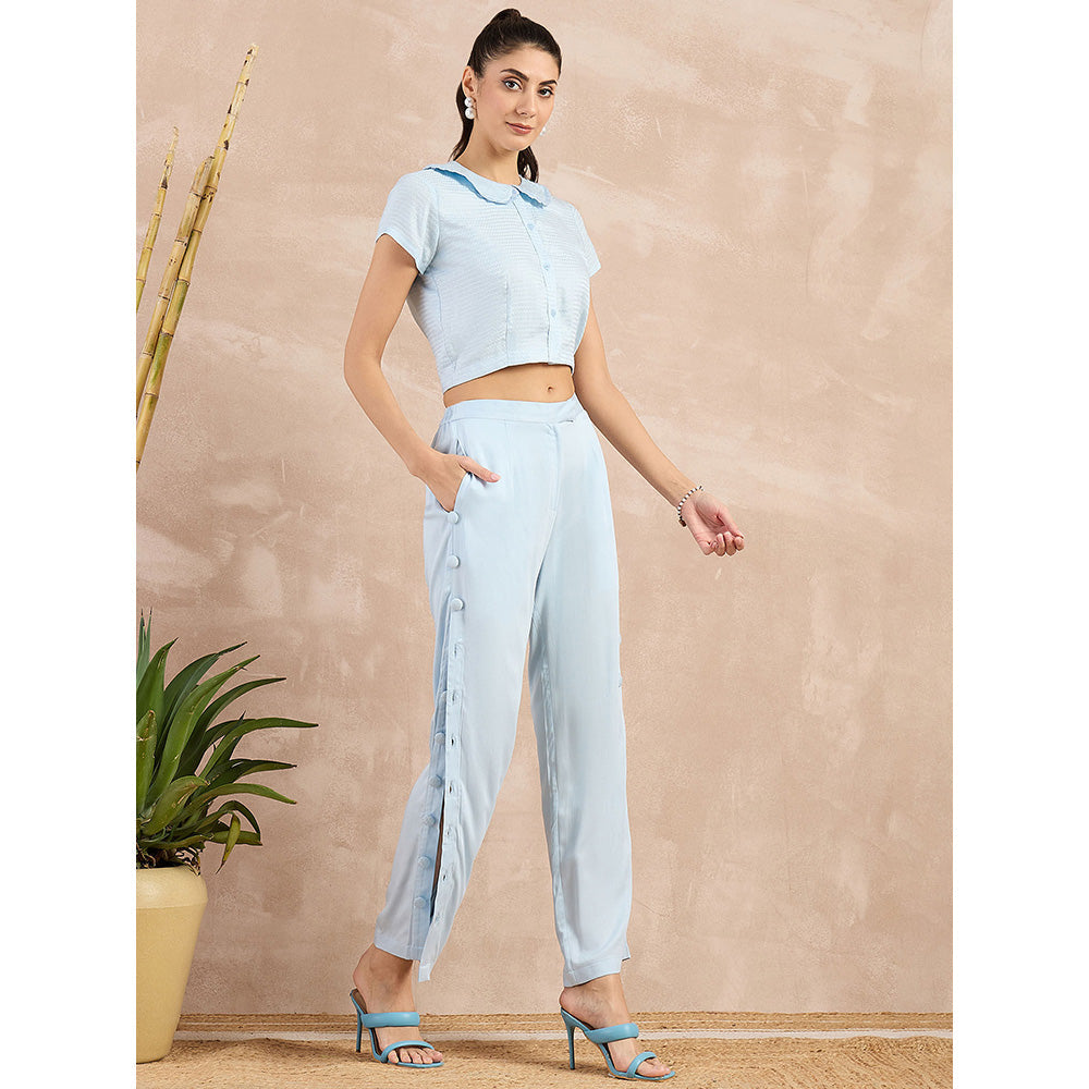 First Resort by Ramola Bachchan Sky Blue Button Down Straight Trouser