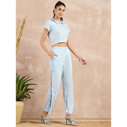 First Resort by Ramola Bachchan Sky Blue Button Down Straight Trouser