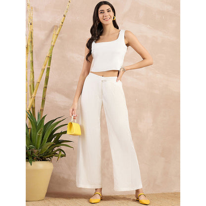 First Resort by Ramola Bachchan White Flared Trouser