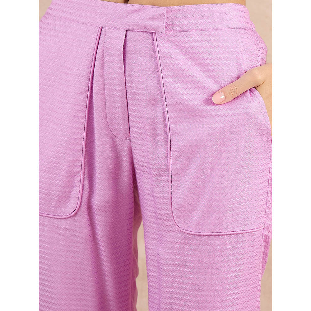 First Resort by Ramola Bachchan Purple Herringbone Straight Trouser