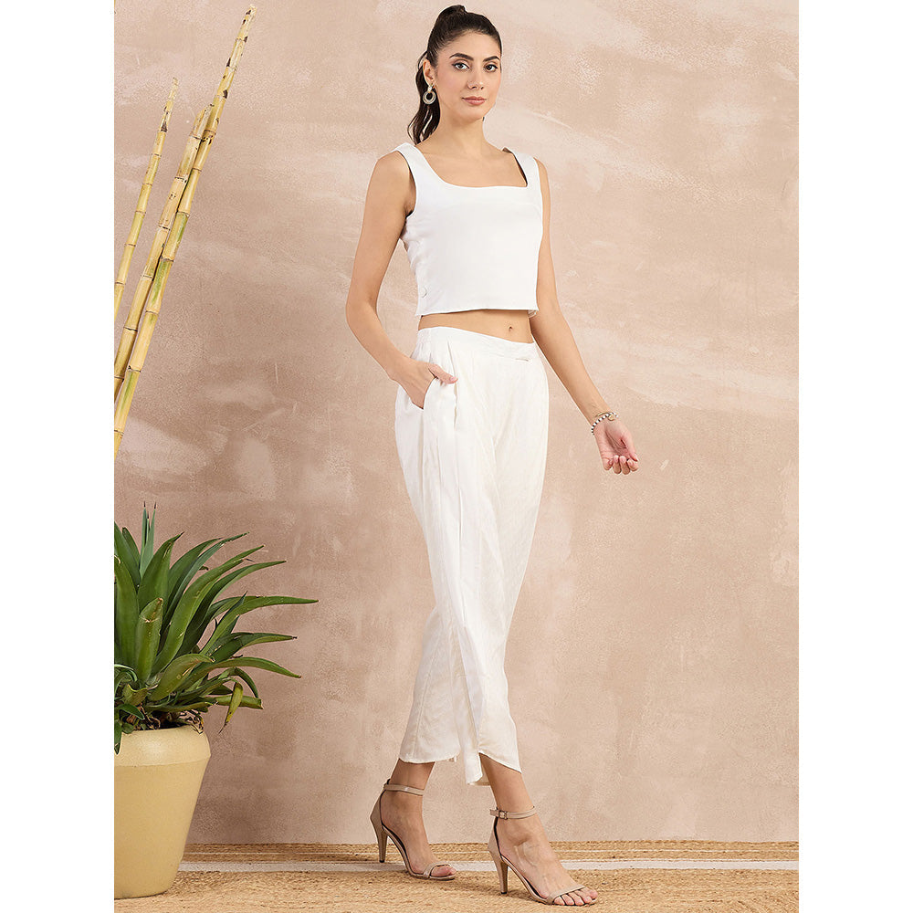 First Resort by Ramola Bachchan White Herringbone Narrow Trouser